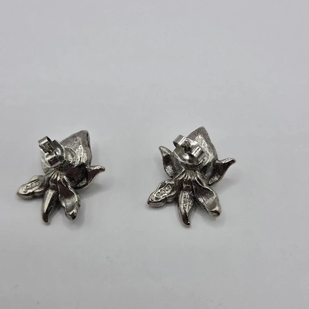 Avon Romantic Blossom Earrings Women OS Silver Good 1992 Orchid Faux Pearl Studs